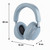 Light blue over-ear headphones with dimensions shown: 20 x 16 x 8 cm