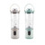 Twin portable blenders, one beige and one green, for drinks and smoothies.