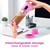 Pink portable blender, shown with interchangeable base and blade cover for storage.