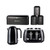 Black kitchen set with Salter kettle, 4-slice toaster, bread bin, tea, coffee, sugar canisters