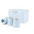 Blue metal bread bin set with matching sugar, tea, coffee canisters.