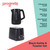 Black electric kettle and two-slice toaster set, Progress brand, shown with key features.