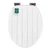 White oval toilet seat with vertical grooves and FSC certification badge on lid