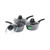Set of three grey non-stick saucepans with glass lids, PFAS free label visible