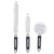 Set of three bottle cleaning brushes with white bristles and navy handles