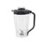 Clear plastic blender jug with black lid and handle, shown side view