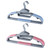 Set of grey plastic clothes hangers with blue and pink anti-slip grips