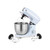 Light blue stand mixer with stainless steel bowl and whisk attachment