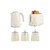 Cream kitchen set: kettle, toaster with toast, tea, coffee and sugar canisters