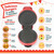 Red mini grill infographic showing burger maker features and cooking options