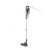 Grey and silver corded stick vacuum cleaner standing upright, side view