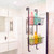 Black over-door shower caddy with two baskets and hooks