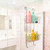 Chrome over-door shower caddy with two shelves and hooks