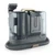 Portable carpet and upholstery cleaner in grey with gold handle, showing brush and hose attachment.
