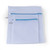 Set of two white mesh laundry bags with blue zips, flat on white background