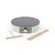 Electric crepe maker in pastel green with temperature dial and two wooden utensils