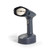 Handheld garment steamer in dark grey, shown upright with visible steam plate and water tank.
