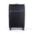 Large black soft-sided suitcase with four wheels and front zip pocket