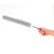 Grey microfibre duster held in hand, shown against white background