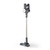 Cordless stick vacuum cleaner in dark grey with LED floor lights, upright view