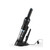 Black handheld vacuum cleaner with blue trim, docked in charging base