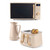 Cream microwave, kettle and 2-slice toaster set with wood-effect handles