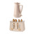 Beige kettle and four-slice toaster set with wood effect controls, both with Salter branding.