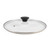 Glass saucepan lid with steam vent and black handle