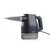 Navy handheld steam cleaner with ribbed grey nozzle, side view.