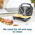 Sandwich toaster with two toasted triangle sandwiches and easy-clean non-stick plates