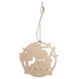 Back view of Austin, TX wooden ornament showing natural wood finish and cutout silhouette, with twine hanger on white background.