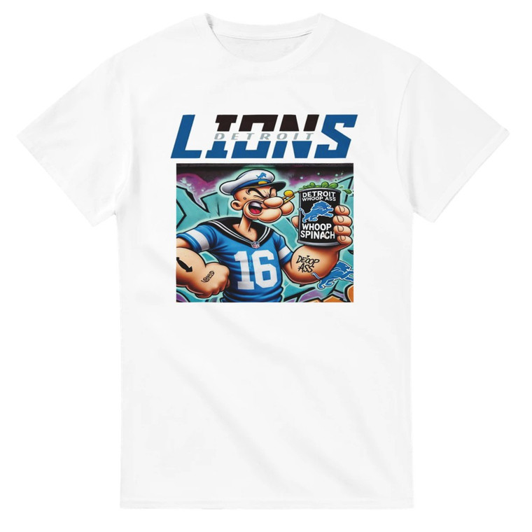 Detroit Lions Popeye T-Shirt – Super Bowl Journey, Classic Fit Cotton