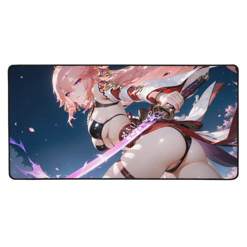 Yae Miko Genshin Impact War Waifu 16"x32" XL Mouse Pad Desk Mat Gaming Play Mat Ecchi TCG CCG