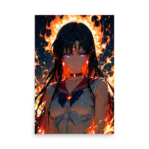 Sailor Mars on Fire Sailor Moon Anime Waifu 24" x 36" Poster Print - No Frame