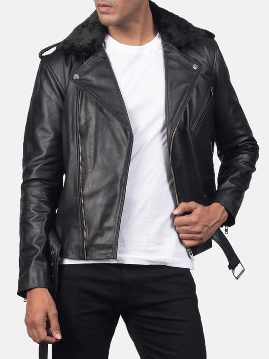 Furton Black Men's Leather Biker Jacket - Enfinity Apparel