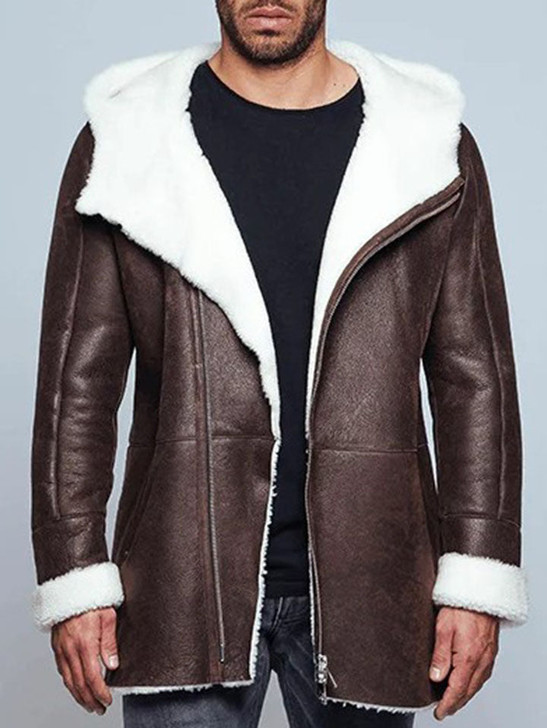 Aiden Brown Men's Shearling Fur Leather Coat - Enfinity Apparel