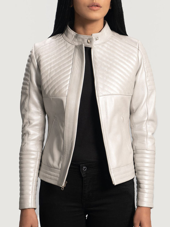 Ice Maiden Silver Women's Quilted Leather Biker Jacket - Enfinity Apparel