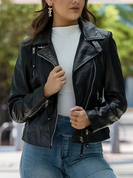 Harlow Black Women's Leather Jacket - Enfinity Apparel