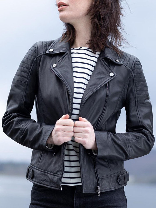 Millie Women's Leather Biker Jacket In Black - Enfinity Apparel
