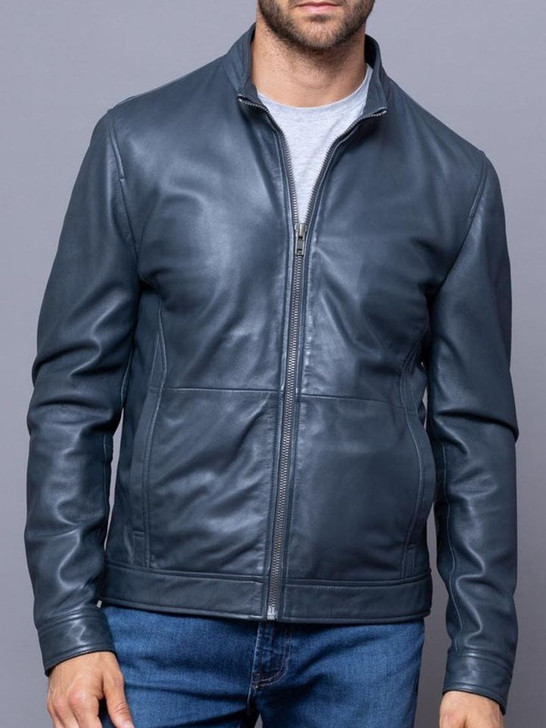 Newton Men's Leather Jacket In Dark Navy - Enfinity Apparel