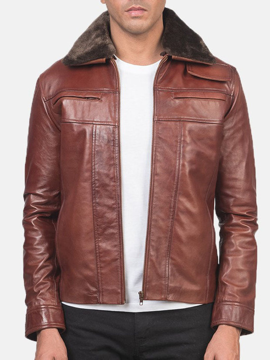 Evan Hart Fur Brown Men's Leather Aviator Jacket - Enfinity Apparel