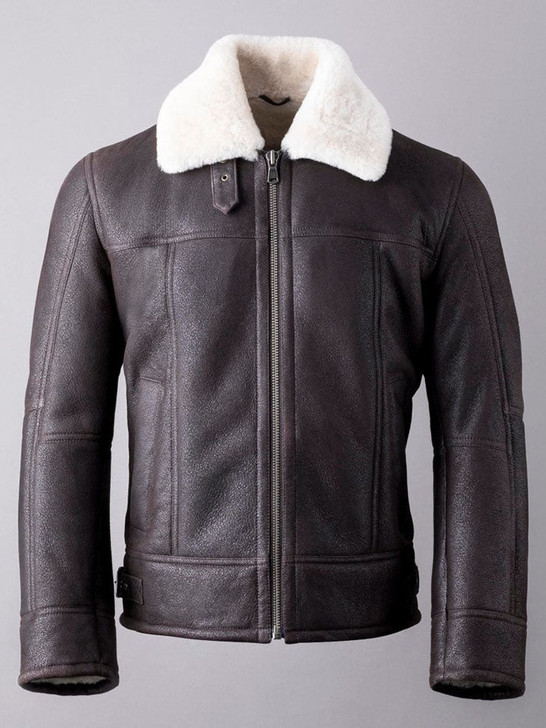 Hawker Men's Sheepskin Flying Aviator Leather Jacket In Dark Brown - Enfinity Apparel