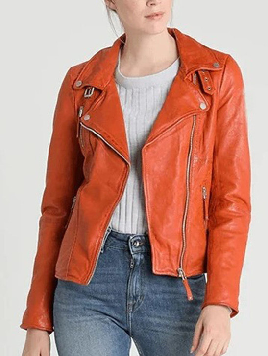 Cathy Orange Women's Leather Jacket - Enfinity Apparel