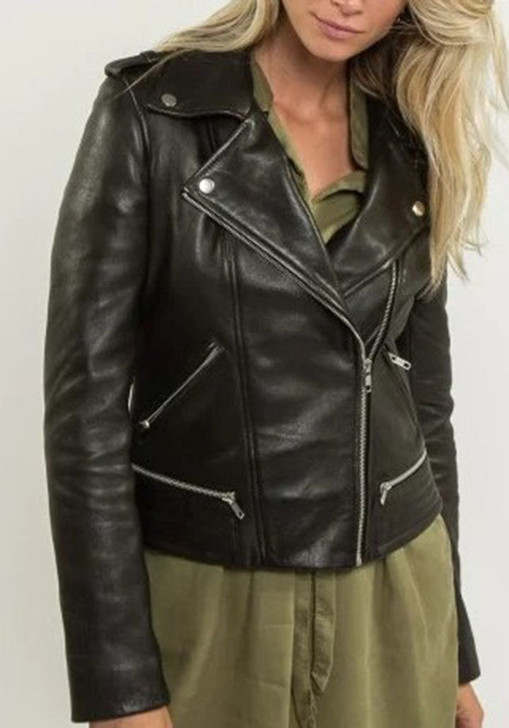 Amelia Black Women's Biker Leather Jacket - Enfinity Apparel