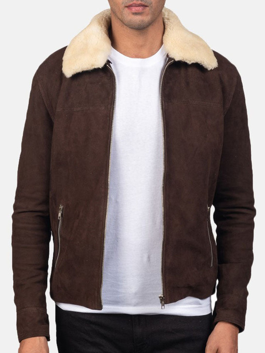 Coffner Brown Men's Shearling Fur Aviator Suede Leather Jacket - Enfinity Apparel