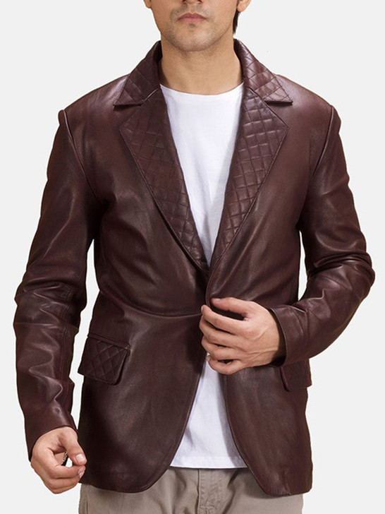 Radaron Quilted Maroon Men's Leather Blazer - Enfinity Apparel