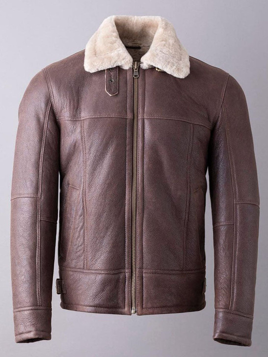 Hawker Men's Sheepskin Flying Aviator Leather Jacket In Chocolate Brown - Enfinity Apparel