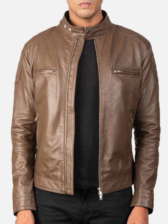 Gatsby Mocha Men's Leather Biker Jacket - Enfinity Apparel
