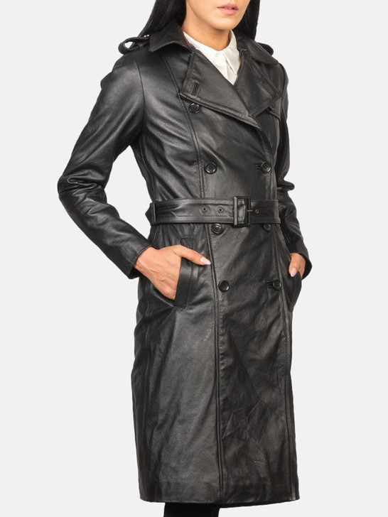 Alice Black Double Breasted Women's Leather Coat - Enfinity Apparel