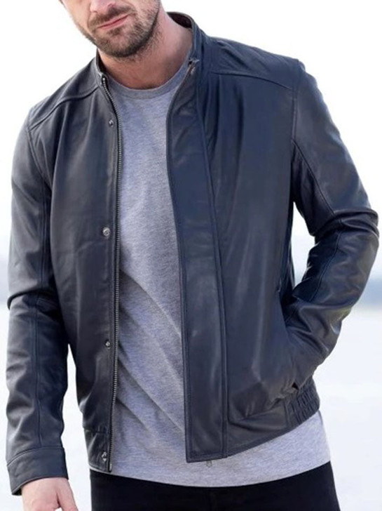 Wendell Navy Blue Men's Leather Jacket - Enfinity Apparel